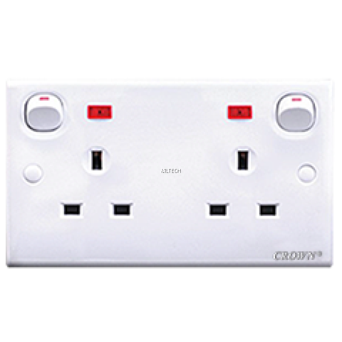 Flush Sockets 13A Twin Flush Switch Socket Outlet (Neon)